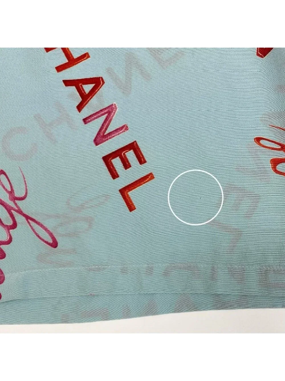 Chanel Vintage Logo Print Silk Blouse Short Sleeve 36 Blue Top
